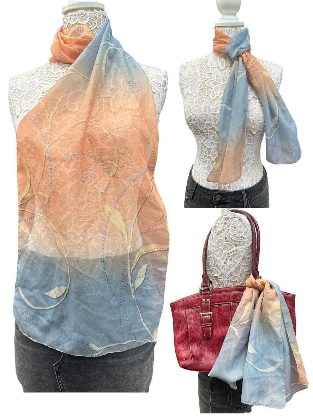 Elegant Ombre Blue and Peach Scarf